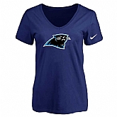 Women's Carolina Panthers D.Blue Logo V neck T-Shirt FengYun,baseball caps,new era cap wholesale,wholesale hats