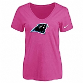 Women's Carolina Panthers Peach Logo V neck T-Shirt FengYun,baseball caps,new era cap wholesale,wholesale hats