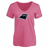 Women's Carolina Panthers Pink Logo V neck T-Shirt FengYun,baseball caps,new era cap wholesale,wholesale hats
