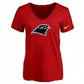 Women's Carolina Panthers Red Logo V neck T-Shirt FengYun,baseball caps,new era cap wholesale,wholesale hats