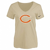 Women's Chicago Bears Beige Logo V neck T-Shirt FengYun,baseball caps,new era cap wholesale,wholesale hats