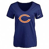 Women's Chicago Bears D.Blue Logo V neck T-Shirt FengYun,baseball caps,new era cap wholesale,wholesale hats