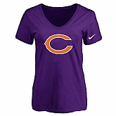 Women's Chicago Bears Purple Logo V neck T-Shirt FengYun,baseball caps,new era cap wholesale,wholesale hats