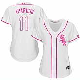 Women's Chicago White Sox #11 Luis Aparicio White Pink New Cool Base Jersey,baseball caps,new era cap wholesale,wholesale hats