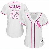 Women's Chicago White Sox #45 Derek Holland White Pink New Cool Base Jersey,baseball caps,new era cap wholesale,wholesale hats