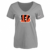 Women's Cincinnati Bengals L.Gray Logo V neck T-Shirt FengYun,baseball caps,new era cap wholesale,wholesale hats