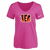 Women's Cincinnati Bengals Peach Logo V neck T-Shirt FengYun,baseball caps,new era cap wholesale,wholesale hats