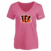 Women's Cincinnati Bengals Pink Logo V neck T-Shirt FengYun,baseball caps,new era cap wholesale,wholesale hats