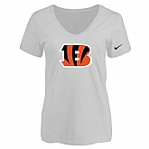 Women's Cincinnati Bengals White Logo V neck T-Shirt FengYun,baseball caps,new era cap wholesale,wholesale hats