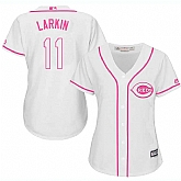 Women's Cincinnati Reds #11 Barry Larkin White Pink New Cool Base Jersey,baseball caps,new era cap wholesale,wholesale hats