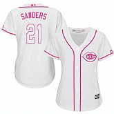 Women's Cincinnati Reds #21 Reggie Sanders White Pink New Cool Base Jersey,baseball caps,new era cap wholesale,wholesale hats