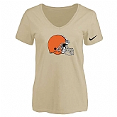 Women's Cleveland Browns Beige Logo V neck T-Shirt FengYun,baseball caps,new era cap wholesale,wholesale hats