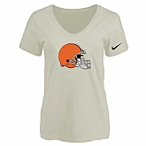 Women's Cleveland Browns Cream Logo V neck T-Shirt FengYun,baseball caps,new era cap wholesale,wholesale hats