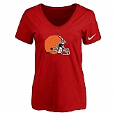 Women's Cleveland Browns Red Logo V neck T-Shirt FengYun,baseball caps,new era cap wholesale,wholesale hats