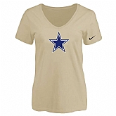 Women's Dallas Cowboys Beige Logo V neck T-Shirt FengYun,baseball caps,new era cap wholesale,wholesale hats