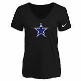 Women's Dallas Cowboys Black Logo V neck T-Shirt FengYun,baseball caps,new era cap wholesale,wholesale hats