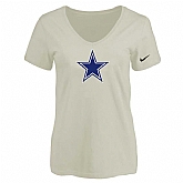 Women's Dallas Cowboys Cream Logo V neck T-Shirt FengYun,baseball caps,new era cap wholesale,wholesale hats