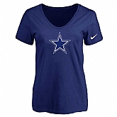 Women's Dallas Cowboys D.Blue Logo V neck T-Shirt FengYun,baseball caps,new era cap wholesale,wholesale hats