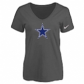 Women's Dallas Cowboys D.Gray Logo V neck T-Shirt FengYun,baseball caps,new era cap wholesale,wholesale hats