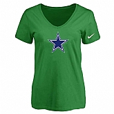 Women's Dallas Cowboys D.Green Logo V neck T-Shirt FengYun,baseball caps,new era cap wholesale,wholesale hats