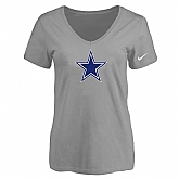Women's Dallas Cowboys L.Gray Logo V neck T-Shirt FengYun,baseball caps,new era cap wholesale,wholesale hats