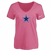 Women's Dallas Cowboys Pink Logo V neck T-Shirt FengYun,baseball caps,new era cap wholesale,wholesale hats