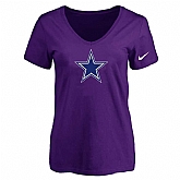 Women's Dallas Cowboys Purple Logo V neck T-Shirt FengYun,baseball caps,new era cap wholesale,wholesale hats