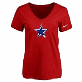 Women's Dallas Cowboys Red Logo V neck T-Shirt FengYun,baseball caps,new era cap wholesale,wholesale hats