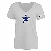 Women's Dallas Cowboys White Logo V neck T-Shirt FengYun,baseball caps,new era cap wholesale,wholesale hats