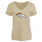 Women's Denver Broncos Beige Logo V neck T-Shirt FengYun,baseball caps,new era cap wholesale,wholesale hats