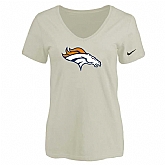 Women's Denver Broncos Cream Logo V neck T-Shirt FengYun,baseball caps,new era cap wholesale,wholesale hats