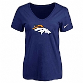 Women's Denver Broncos D.Blue Logo V neck T-Shirt FengYun,baseball caps,new era cap wholesale,wholesale hats