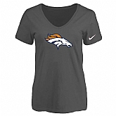 Women's Denver Broncos D.Gray Logo V neck T-Shirt FengYun,baseball caps,new era cap wholesale,wholesale hats