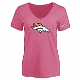 Women's Denver Broncos Pink Logo V neck T-Shirt FengYun,baseball caps,new era cap wholesale,wholesale hats