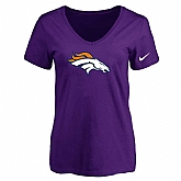 Women's Denver Broncos Purple Logo V neck T-Shirt FengYun,baseball caps,new era cap wholesale,wholesale hats