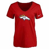 Women's Denver Broncos Red Logo V neck T-Shirt FengYun,baseball caps,new era cap wholesale,wholesale hats