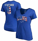 Women's Detroit Lions #9 Matthew Stafford NFL Pro Line by Fanatics Branded Banner Wave Name & Number T Shirt Royal FengYun,baseball caps,new era cap wholesale,wholesale hats