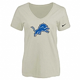 Women's Detroit Lions Cream Logo V neck T-Shirt FengYun,baseball caps,new era cap wholesale,wholesale hats