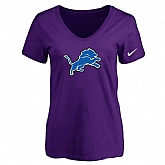 Women's Detroit Lions Purple Logo V neck T-Shirt FengYun,baseball caps,new era cap wholesale,wholesale hats