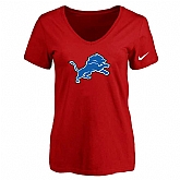 Women's Detroit Lions Red Logo V neck T-Shirt FengYun,baseball caps,new era cap wholesale,wholesale hats