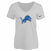 Women's Detroit Lions White Logo V neck T-Shirt FengYun,baseball caps,new era cap wholesale,wholesale hats