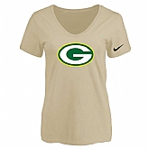 Women's Green Bay Packers Beige Logo V neck T-Shirt FengYun,baseball caps,new era cap wholesale,wholesale hats