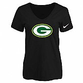 Women's Green Bay Packers Black Logo V neck T-Shirt FengYun,baseball caps,new era cap wholesale,wholesale hats