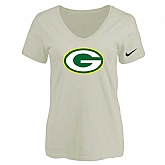 Women's Green Bay Packers Cream Logo V neck T-Shirt FengYun,baseball caps,new era cap wholesale,wholesale hats