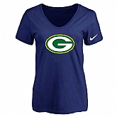 Women's Green Bay Packers D.Blue Logo V neck T-Shirt FengYun,baseball caps,new era cap wholesale,wholesale hats