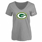 Women's Green Bay Packers L.Gray Logo V neck T-Shirt FengYun,baseball caps,new era cap wholesale,wholesale hats