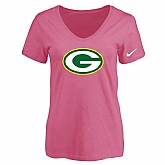 Women's Green Bay Packers Pink Logo V neck T-Shirt FengYun,baseball caps,new era cap wholesale,wholesale hats