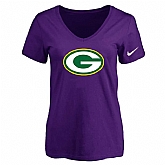Women's Green Bay Packers Purple Logo V neck T-Shirt FengYun,baseball caps,new era cap wholesale,wholesale hats
