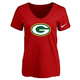 Women's Green Bay Packers Red Logo V neck T-Shirt FengYun,baseball caps,new era cap wholesale,wholesale hats