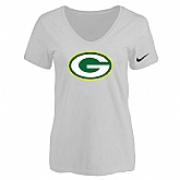 Women's Green Bay Packers White Logo V neck T-Shirt FengYun,baseball caps,new era cap wholesale,wholesale hats